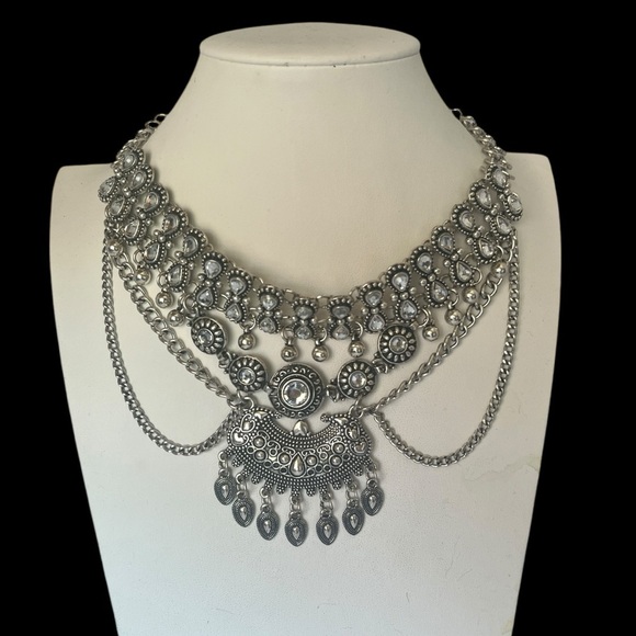 Nefertiti Treasures Statement Choker Festoon Rhinestone Bib Chunky Necklace Boho - Picture 1 of 13